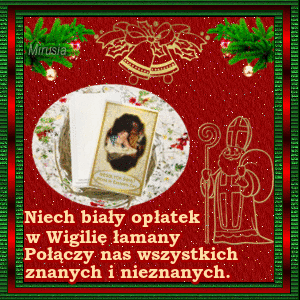 Brokatowa czerwona kartka z opłatkami